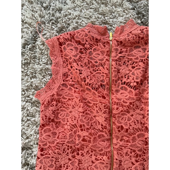Nanette Lepore Coral Pink Floral Guipure Lace Sleeveless Mock Neck Top Small - Picture 11 of 12